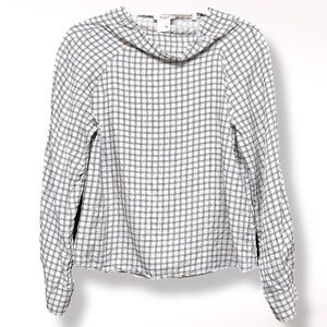 Bagutta Italy Shirt Women 6 Medium Black Off White Silk Mock Neck Preppy Minimal